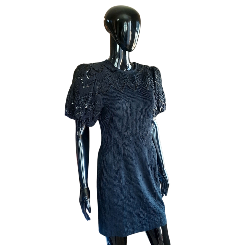 Vintage 80s 90s Leslie Fay Petite Black Sequin Dress | ILGWU | 8P